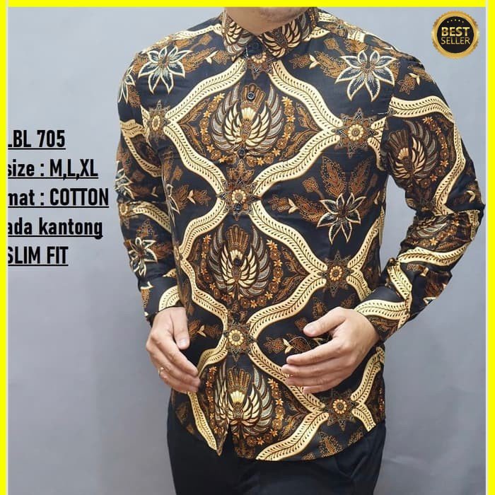 KEMEJA PRIA BATIK LENGAN PANJANG HEM BAHAN KATUN HALUS 40S LBL 705 MEWAH PREMIUM BAJU ELEGANT SIZE M L XL  SKU MS JAKARTA