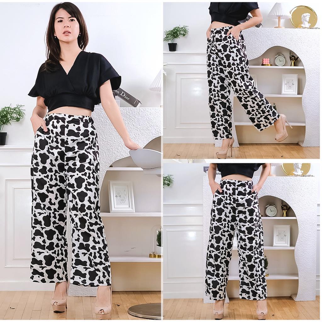 OTS 1.152 - Kulot Motif Zebra Sapi Animal Celana Panjang Bawahan Wanita