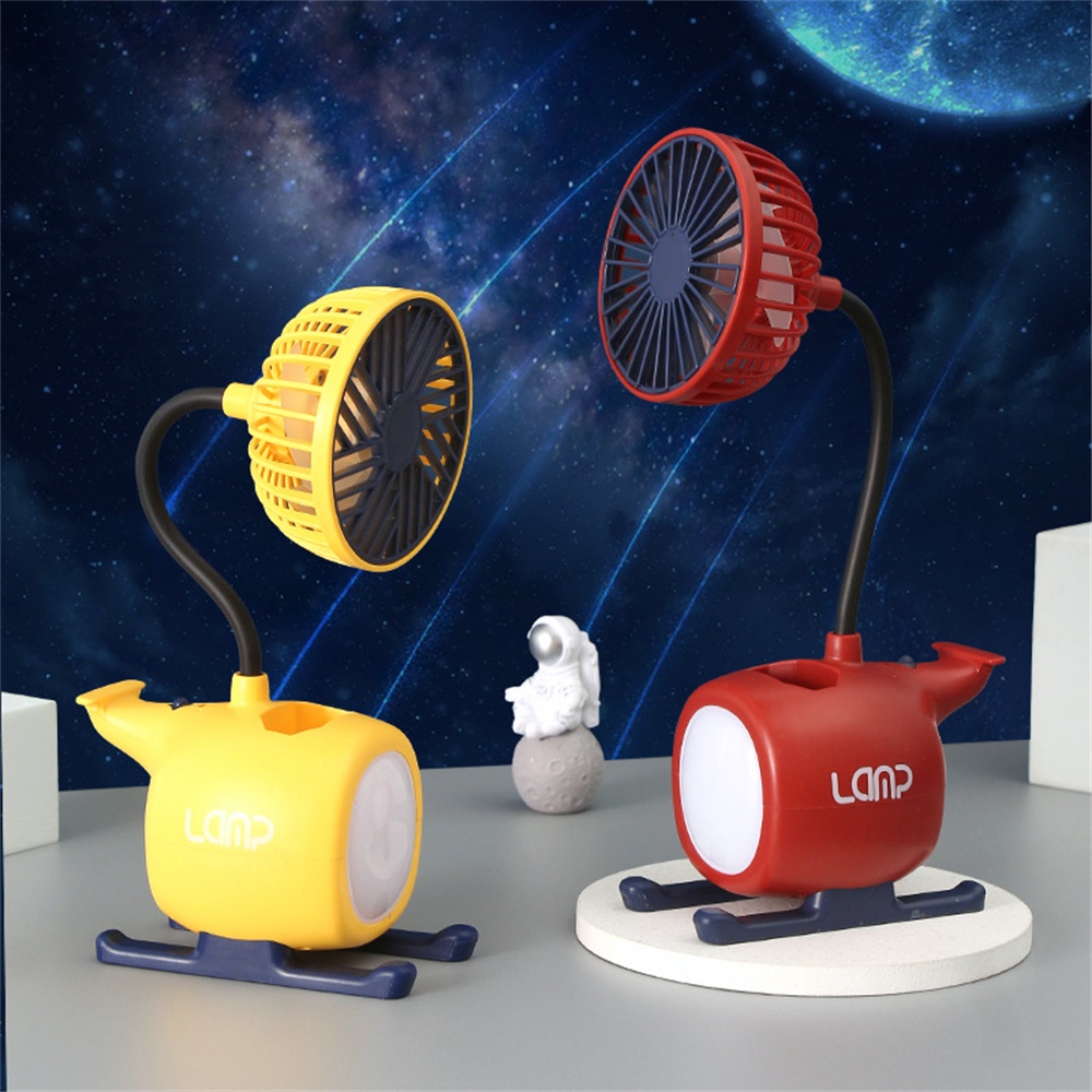 ღ Kartun Little Pesawat Fan Lampu Usb Pengisian Lipat Led Malam Lampu Mahasiswa Pena Pemegang Membaca Buku Cahaya Kecil Cute pendingin Ventilador