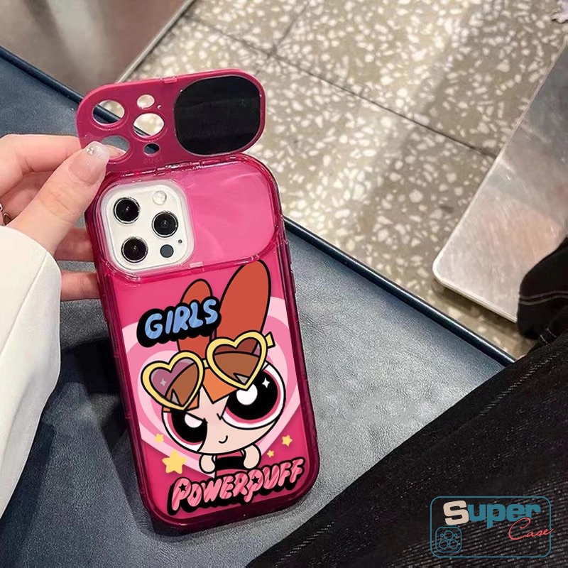 IPHONE Casing Ponsel Cermin Make Up Flip Kreatif Kompatibel Untuk Iphone7 8 Plus 11xr 13 14 12 11 Pro MAX XS MAX X SE 2020 Kartun The Powerpuff Gadis Shockproof Soft Silicon TPU Cover