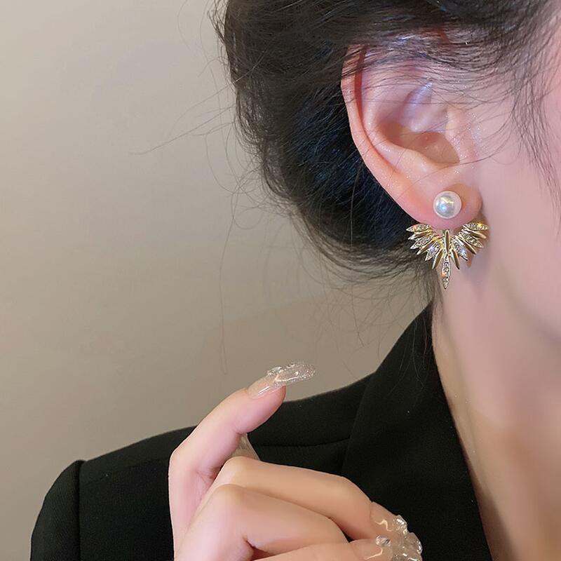 Anting Sayap Malaikat Mutiara Antik Aksesoris Berlian glitter Korea Wanita