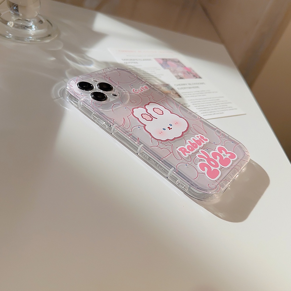 IPHONE Kartun Lucu Line Pink Rabbit Transparan Lembut Casing Ponsel Penuh Perlindungan Cover Untuk Iphone11 12 13 14 PLUS PRO MAX