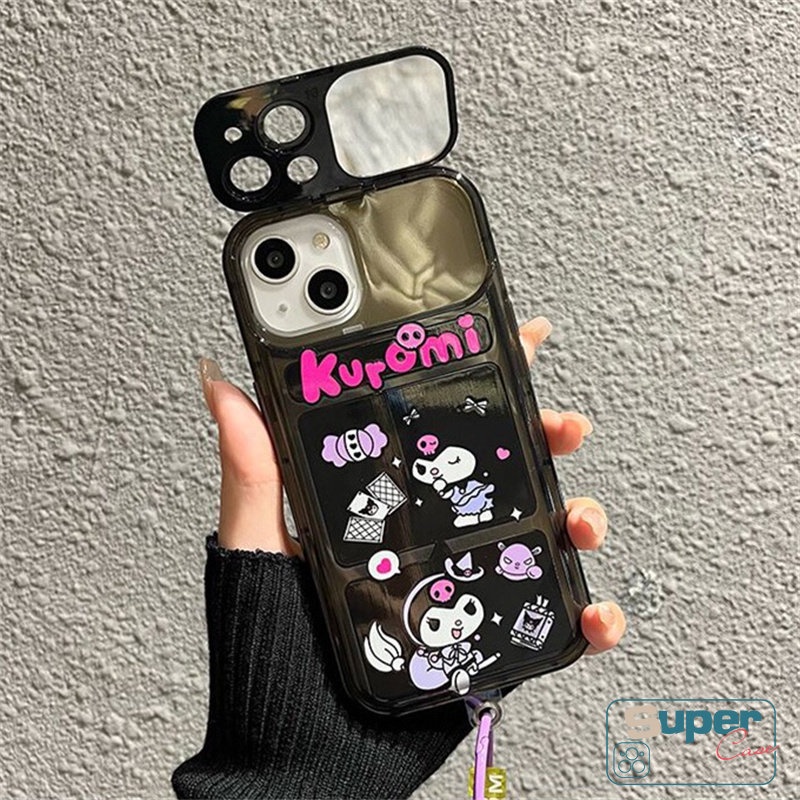 IPHONE Casing Ponsel Kuromi Lucu Kartun Kreatif Kompatibel Untuk Iphone14 13 7 8 Plus XR X11 12 14 Pro MAX XS MAX SE Indah Flip Make Up Cermin Shockproof Silicon Lembut TPU Cover
