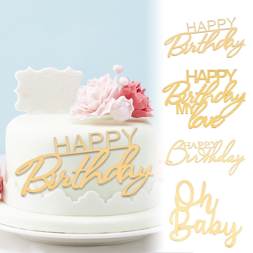 Diy Emas Akrilik Halus Untuk Pesta Festival Baby Shower Kreatif Muffin Es Krim Pizza Dessert Hiasan Art Insert Card Happy Birthday Cake Toppers Decor Ins Style