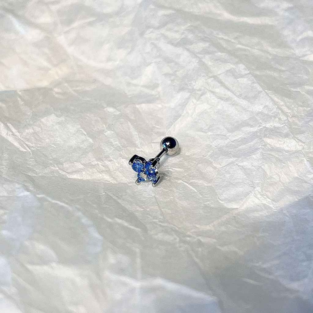 Anting Tindik Bintang Kupu-Kupu Zirkon Biru Korea Spiral Studs