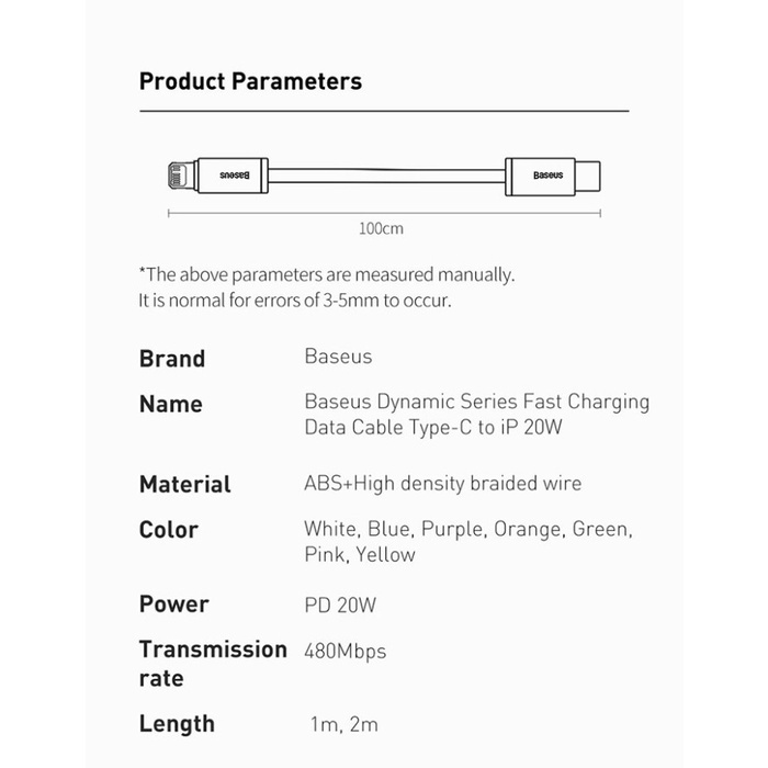 Baseus Kabel Dynamic Series Fast Charging Data Type-C to iP 20W 2m / 1m