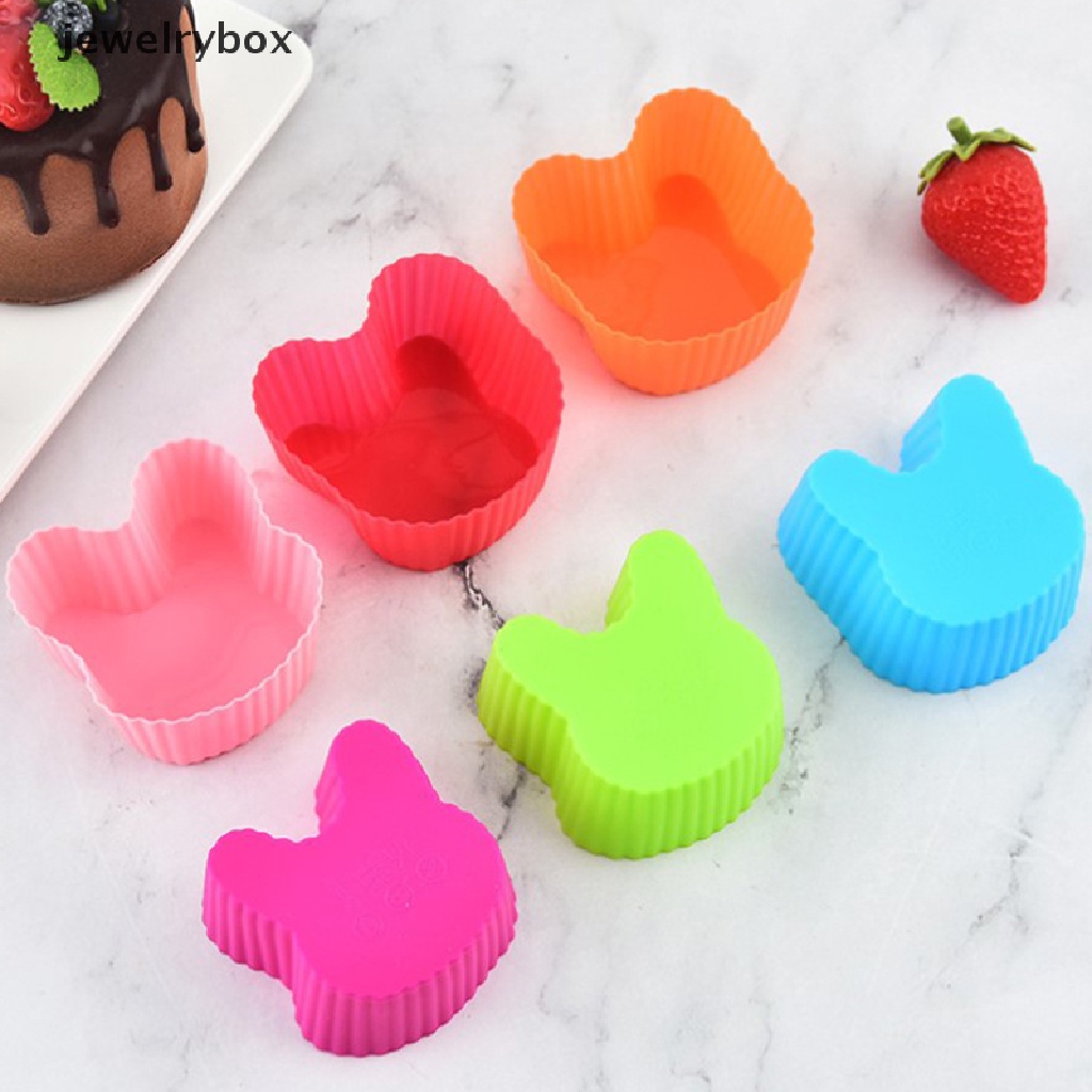 [jewelrybox] 6 Pcs Silicone Bakeware Tools Cupcake Mold Rabbit Shaped Cake Reusable Molds Butik