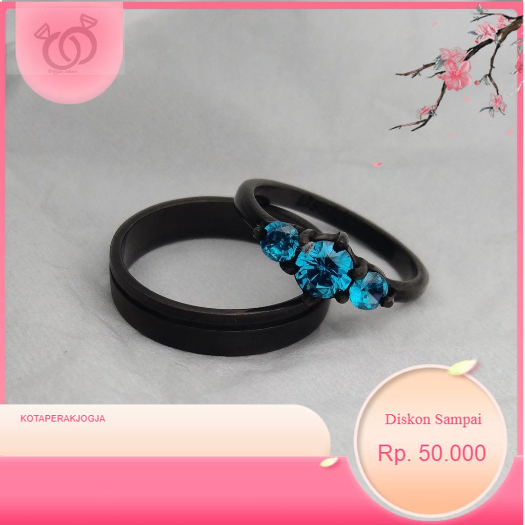 Cincin perak lapis rhodium cincin couple perak warna hitam cincin hitam permata biru rustik By- Kota