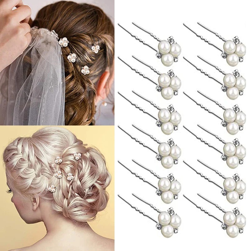 6 Pcs/Set Mewah Putri Styling Rambut Garpu Wanita Elegan Prom Rambut Klip Gadis Bunga Berlian Imitasi Dekorasi Hiasan Kepala Fashion Mutiara Bridal Jepit Rambut