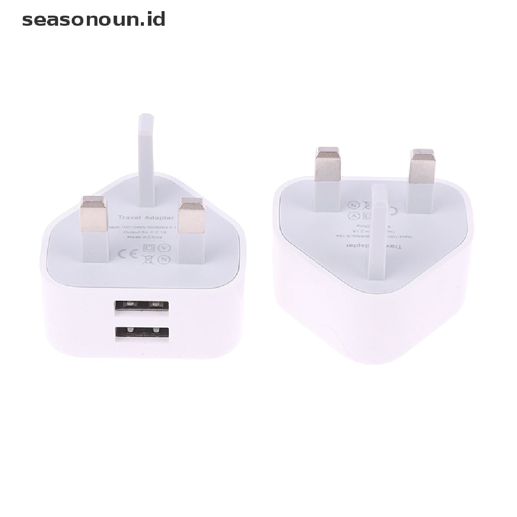 Seasonoun 2.4A Fast Dual Twin 2usb Port Charger Adaptor Colokan Listrik Dinding Colokan 3pin.