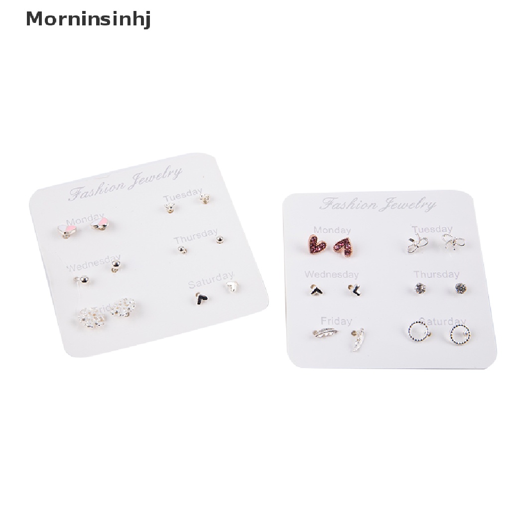 Mornin 6-7pasang/set Kristal Hati Daun Stud Anting Wanita Berlian Imitasi Earrings Jewelry id