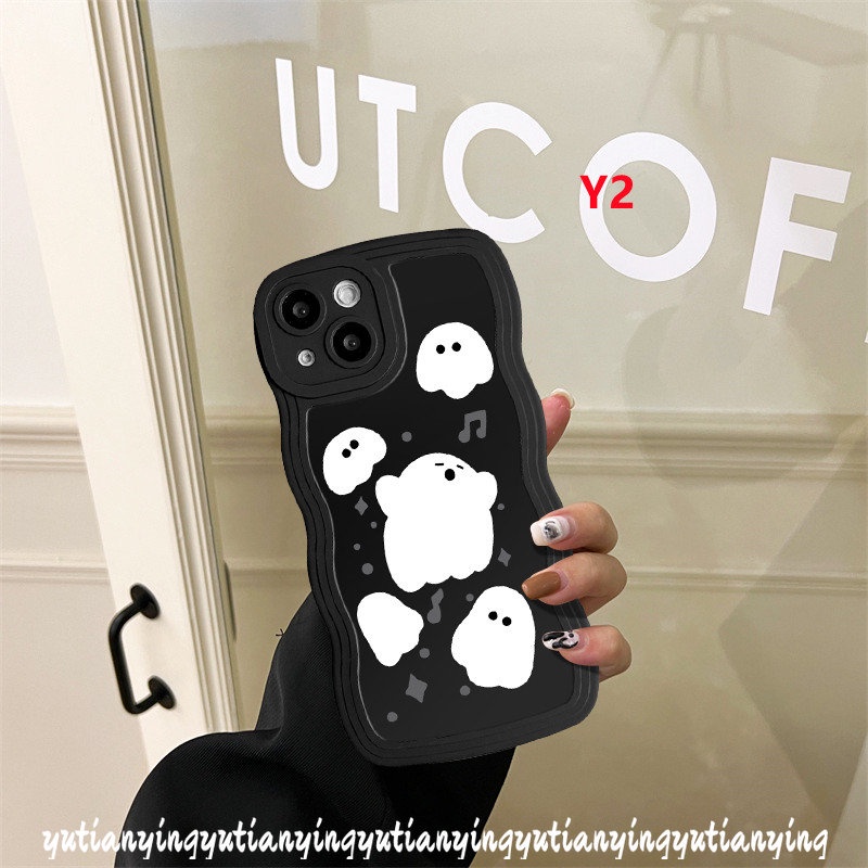 Case OPPO A15 A3s A54 A74 A16s A16K A55 A57 A16 A5 A17 A95 A5s A7 A17K A1k A53 A12 A9 A76 A52 A96 Reno 8 7 6 8Z 7Z A77 A77s Wavy Edge Lucu Ghost Kartun Monster Kecil Sarung