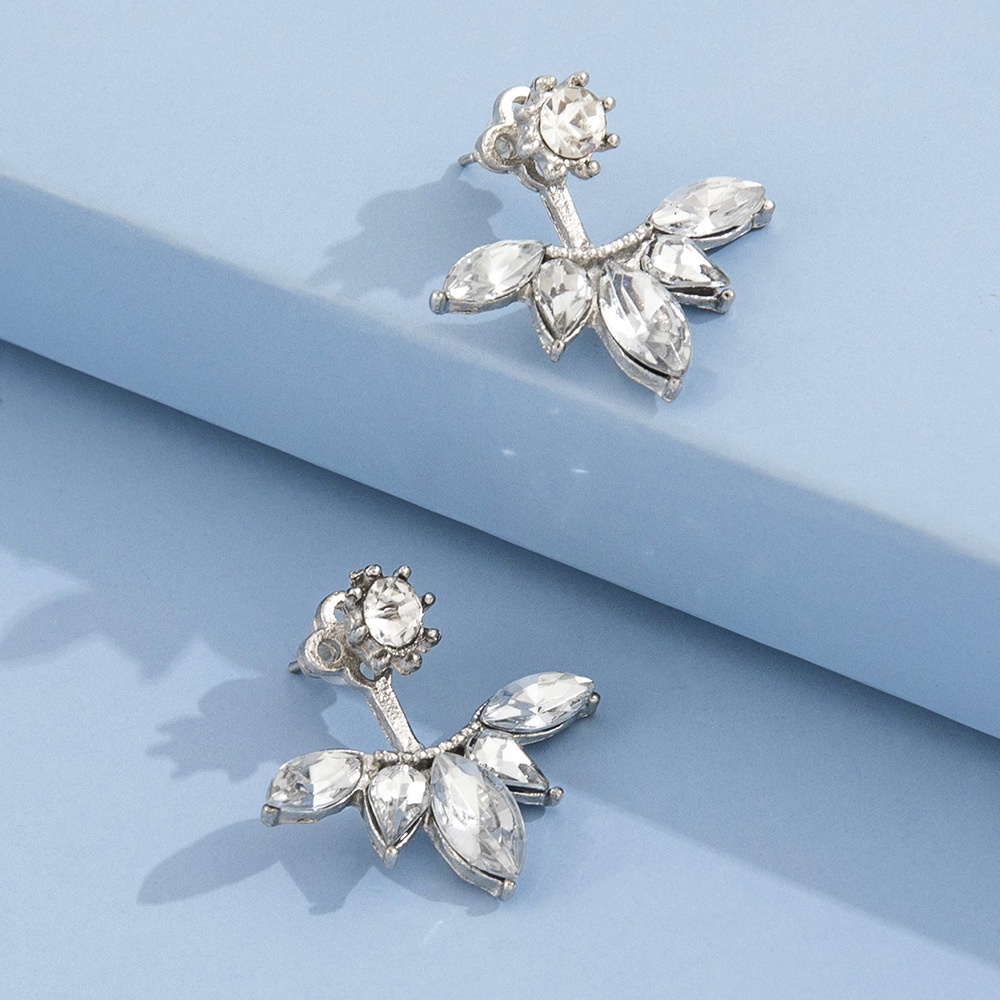 Fashion Imitasi Kristal Horse Eye Leaf Snowflake Earrings Korea Bunga Daisy Kecil Anting Perak 1pasang