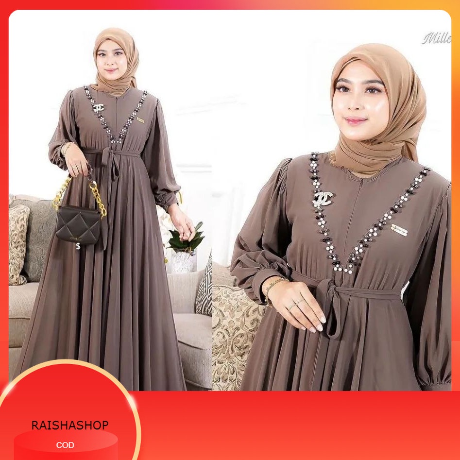 Gamis Payet Mutiara Impor Terbaru / Ansori dress Ceruty Babydoll Aplikasi swaroski Mutiara Tali Ping