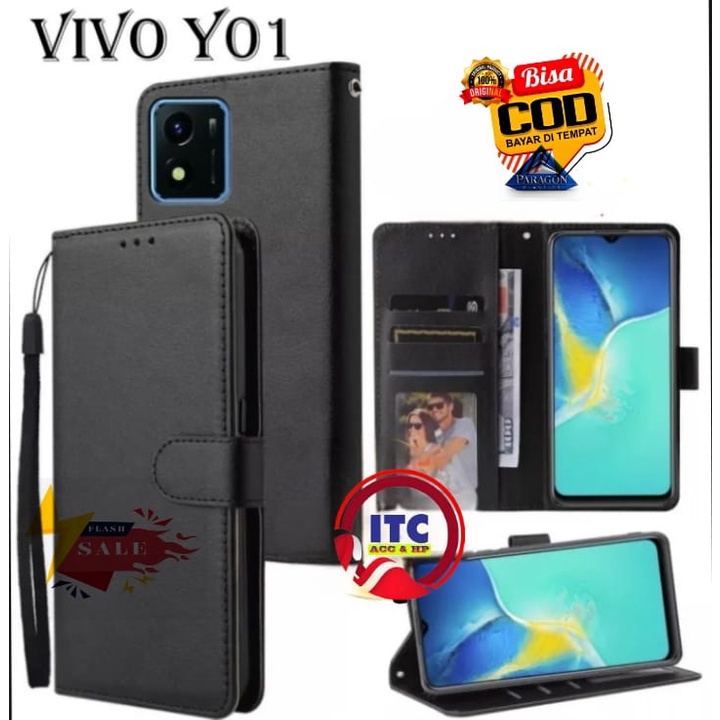 CASE PREMIUM FLIP KULIT DOMPET TYPE HP VIVO Y01 4G 5G / Y15S   DOMPET- FLIP COVER LEATHER-SARUNG HP 