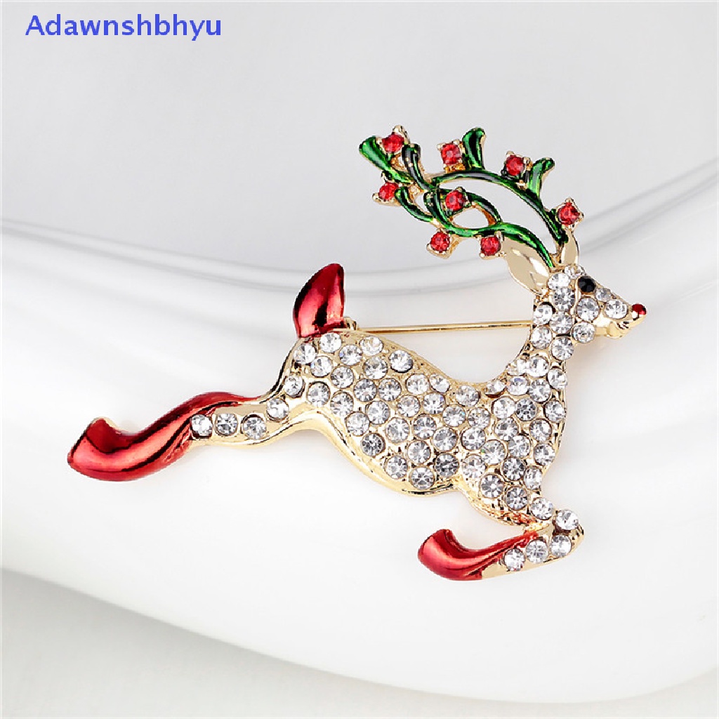 Adhyu 1X New Rhinestone Crystal Christmas Deer Brooch Pin Brooch Xmas Gift Gold Tone ID