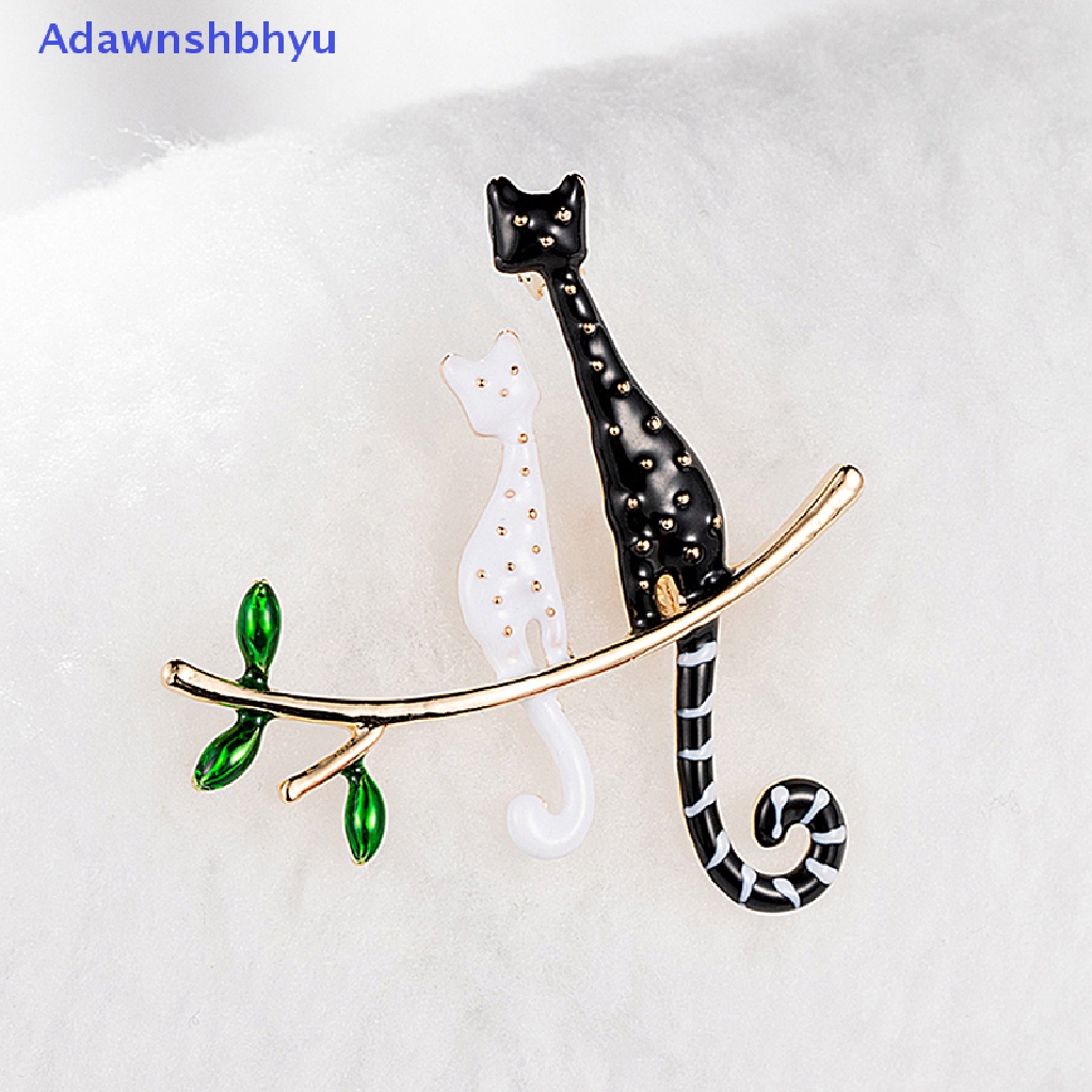 Adhyu Enamel Cartoon Couple Cat Branch Brooch Pin Collar Decor Badge Banquet Jewelry ID