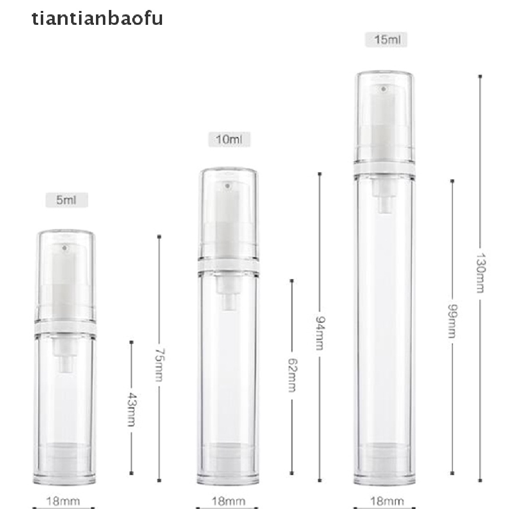 [tiantianbaofu] 2pcs5 /10 /15ml Botol Pompa Vakum Airless Kosong Isi Ulang Lotion Plastik Butik Perjalanan