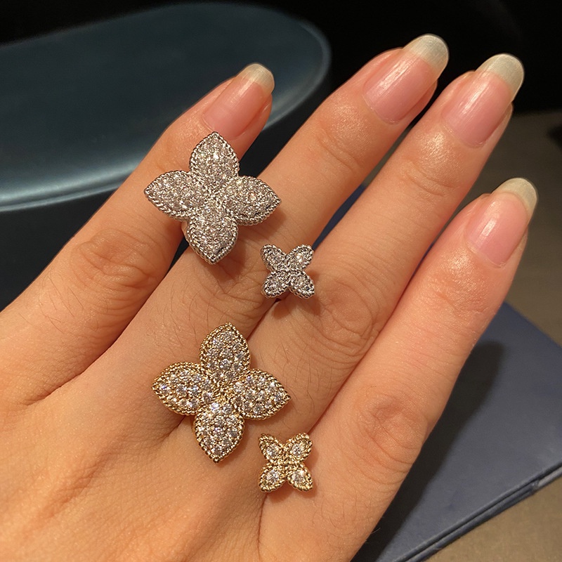 Goldkingdom Fashion Perhiasan Aksesoris Ready Stock Empat Daun Bunga Cincin Perempuan Adjustable Jari Telunjuk Cincin Eropa Dan Amerika Cincin Pesta Pernikahan Cincin Perempuan