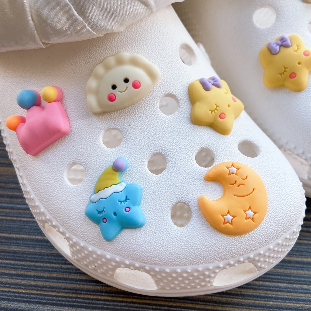 @shinydiy Pvc 10pcs Dumpling Bulan Bintang Crocs Jibbitz Sepatu Pesona | Jibbitz Sepatu Crocs Hias Charm | asesoris wanita｜crocs jibbitz