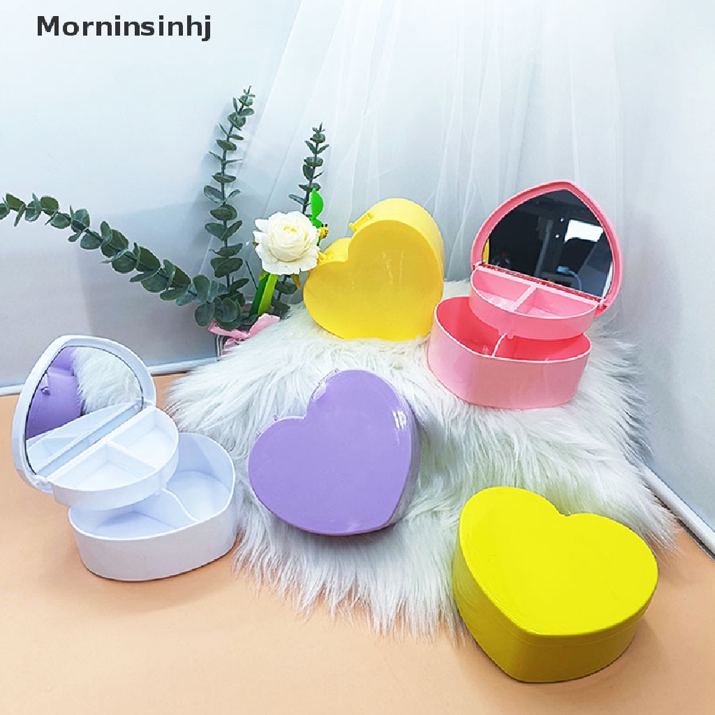 Mornin Kotak Make Up Dengan Cermin Hadiah Untuk Gadis Bentuk Hati Penyimpanan Kosmetik Perhiasan Organizer Lucu Laci Meja Rak Anting Holder id