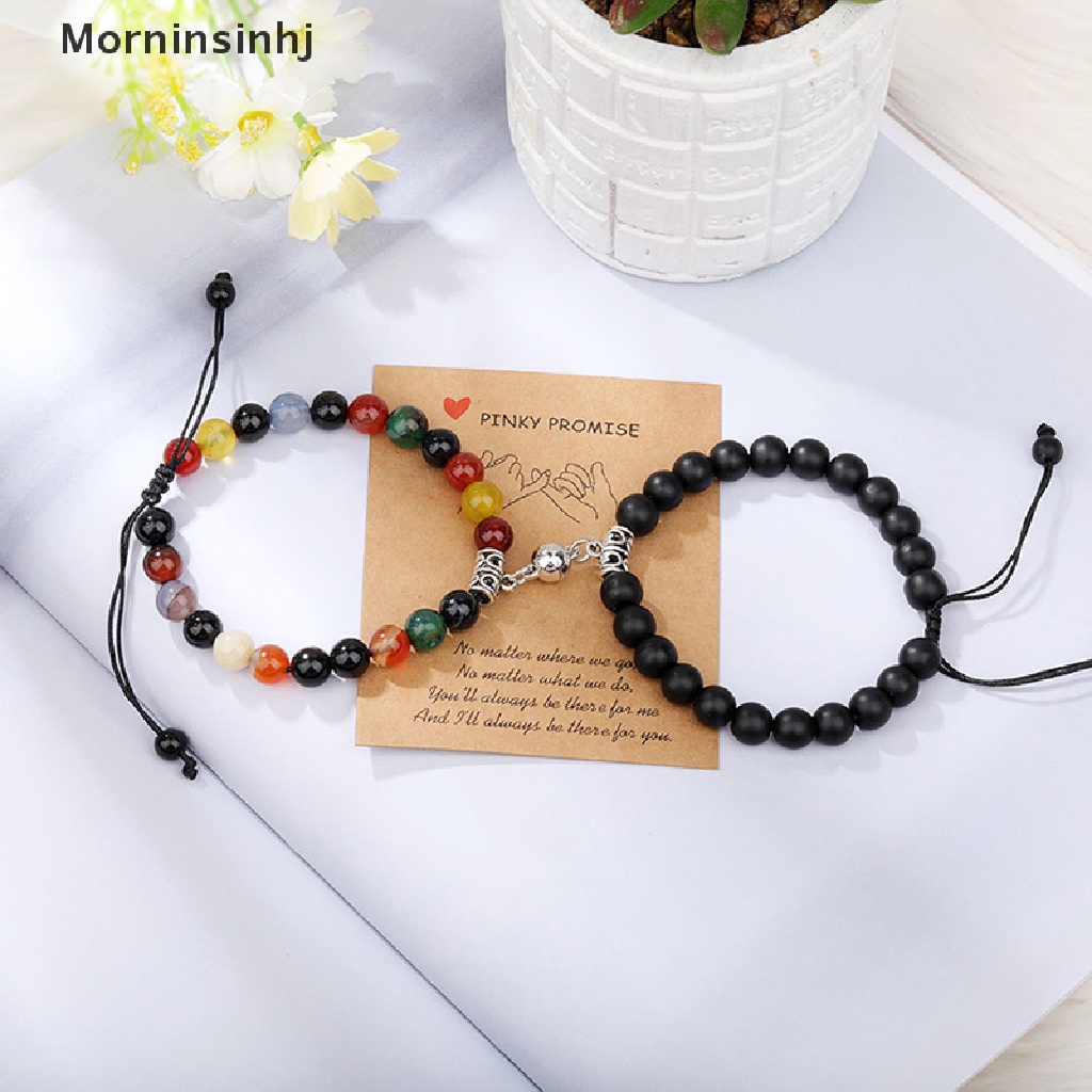 Mornin 2pcs/set Magnet Couple Gelang Untuk Wanita Pria Romantis Hati Pencocokan Kekasih Manik-Manik Batu Alam Yoga Gelang Valene Hadiah Perhiasan id