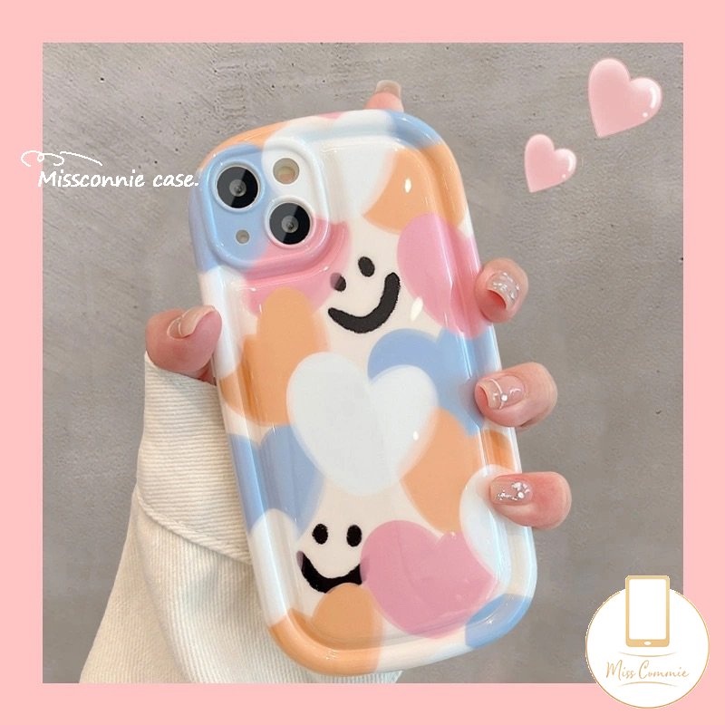 Kartun Smiley Case Untuk Redmi 10C 12C 9 10 A1 9T 10A 9A 9C NFC Redmi Note11 10s 9 10 11s Note8 Note10s POCO F4 Warna-Warni Cinta Hati Pelindung Kamera TPU Lembut Shockproof Airbag Case