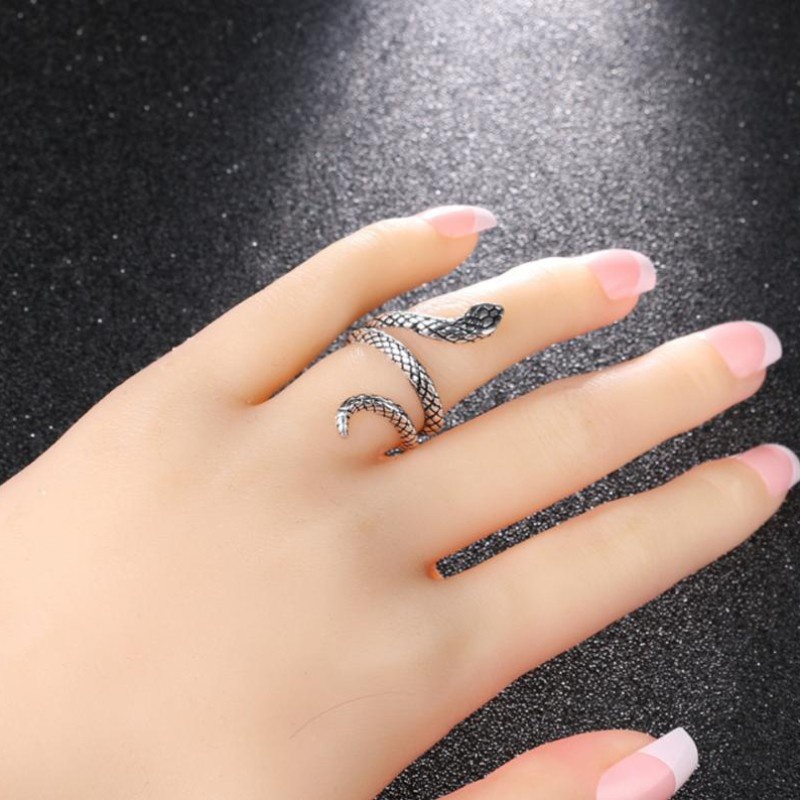 [Joyería X C] Punk Snake Silver Ring for Women Animal Shape Fashion Jewelry