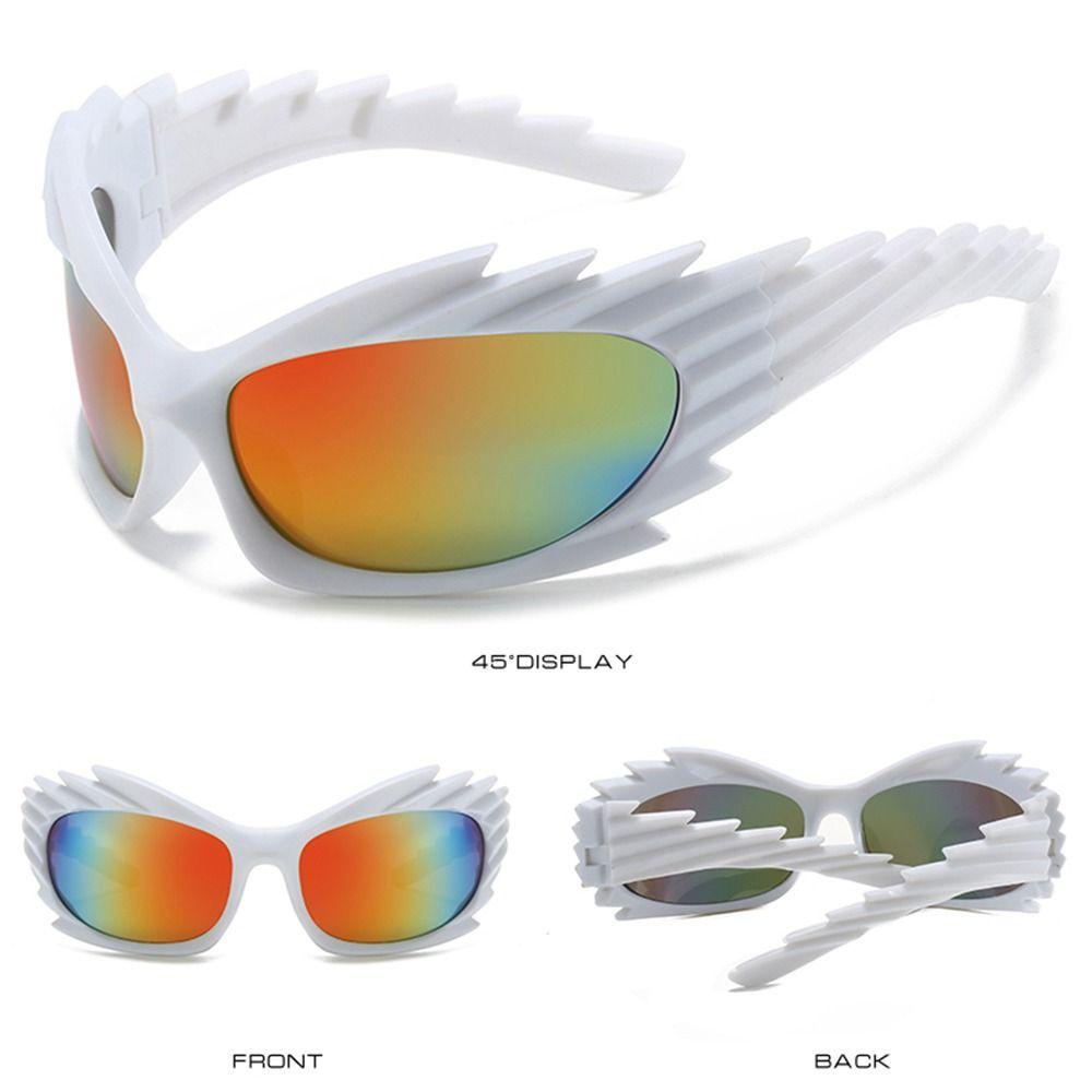 R-flower Y2K Kacamata UV400 Untuk Wanita Pria Silver Punk Hip Hop Eyewear Shades