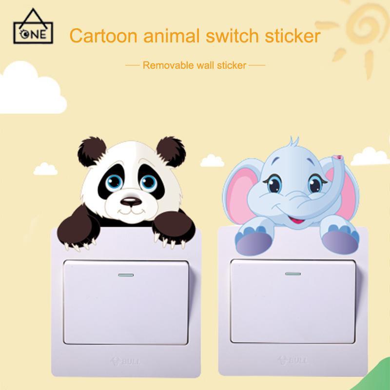 COD❤️1Pcs/Set Turn On Off Kitchen Stiker Kartun Lucu Satwa Stiker Dinding-A.one