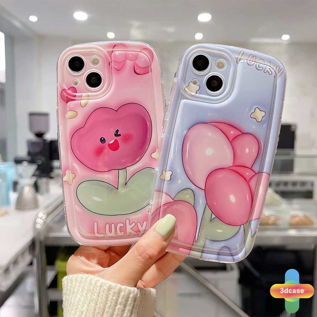 IPHONE Kompatibel Untuk Iphone12 11 13 14 PRO Max6 7 6S 8 14 Plus X XR XS MAX 11 12 13 SE 2020 6SPlus 7Plus 6Plus Smiley flower Perlindungan Lensa Bantalan Udara Puffer Soft TPU Case