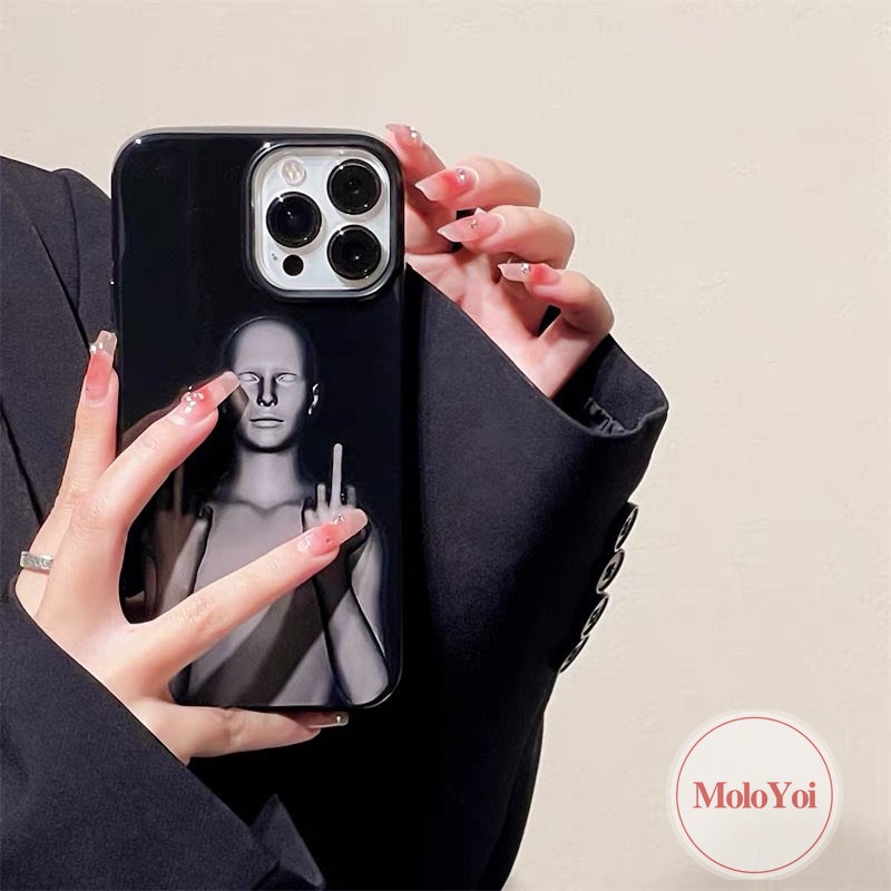 IPHONE Case Glossy Cyberpunk Lucu Kreatif Kompatibel Untuk Iphone11 14 13 12 Pro Max 7plus XR 78 Plus X XS Max SE 2020 Hitam Shockproof Halus Soft Cover