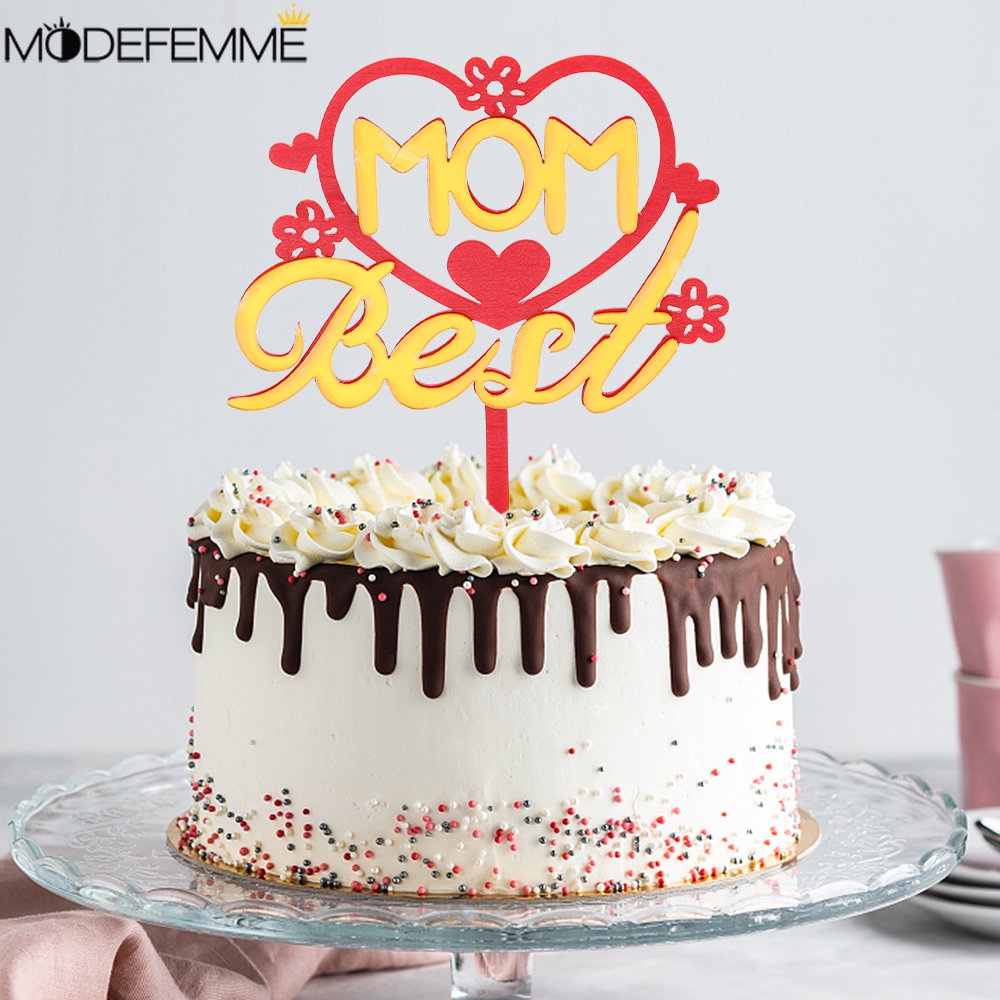 Mother's Day Cake Topper Stick Coklat Muffin Es Krim Hiasan Cinta Hati Bunga Seni Insert Sign Festival Dessert Decor Aksesoris