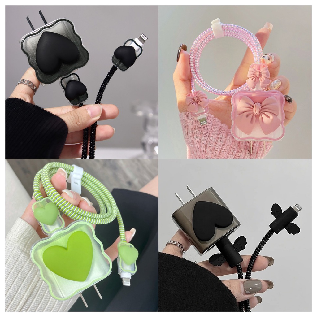 1 Set Case Cover Pelindung Kepala Charger for Iphone+Pelindung Kabel Charger for Iphone + Winder Untuk Iphone 18 / 20w