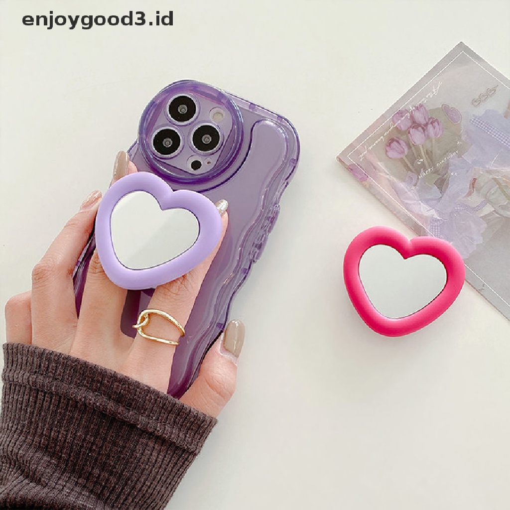 [Rready Stock] Ins Korea Lucu Cinta Hati Cermin Malas Griptok Untuk iPhone 14pro Silikon Phone Holder Ring Support Stand Grip Tok Hadiah (ID)