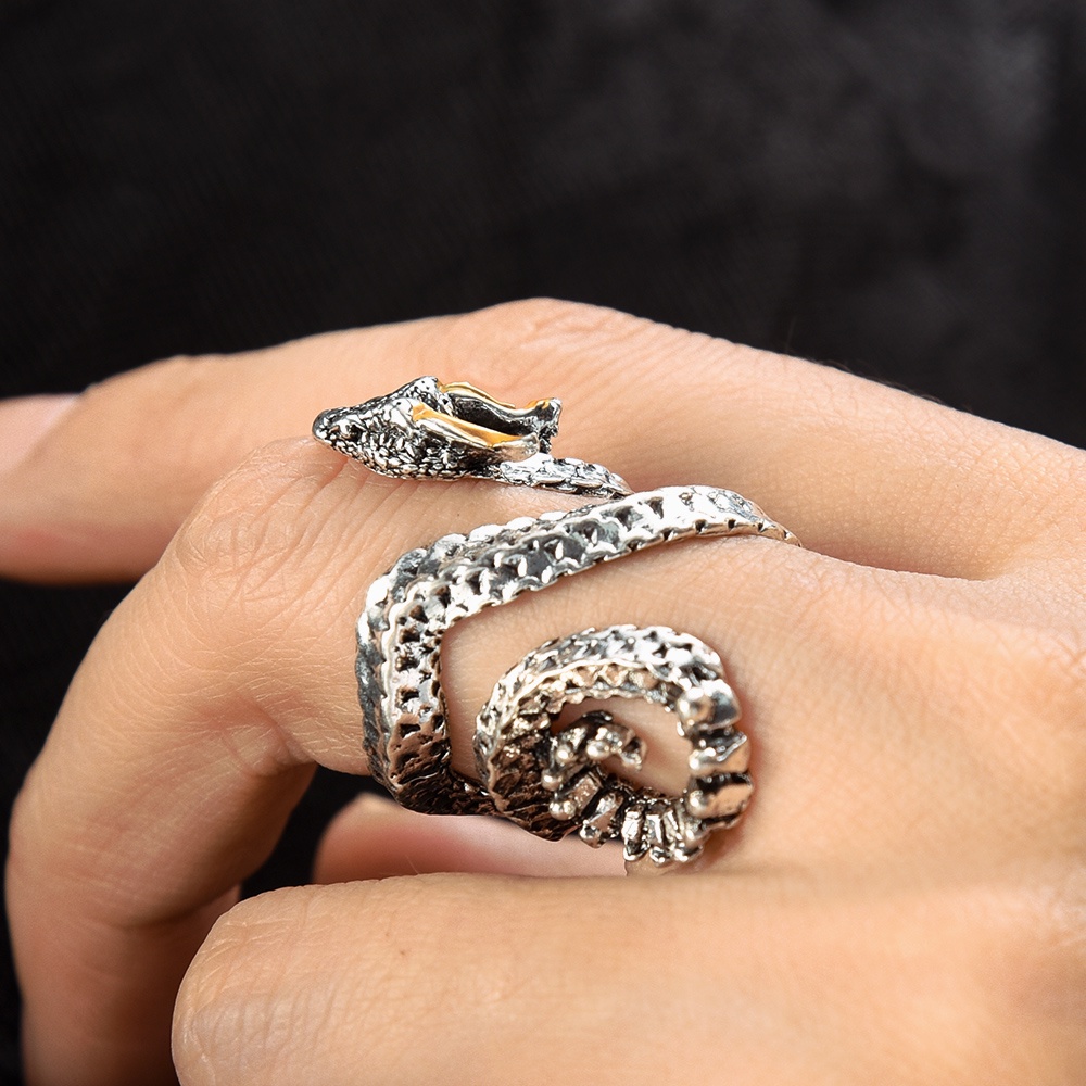 Wanita Wanita Kreatif Retro Fashion Unisex Punk Adjustable Pembukaan Cincin Berbentuk Ular Cincin Perhiasan Aksesoris Pria Logam Cincin Vintage Antik Berlebihan