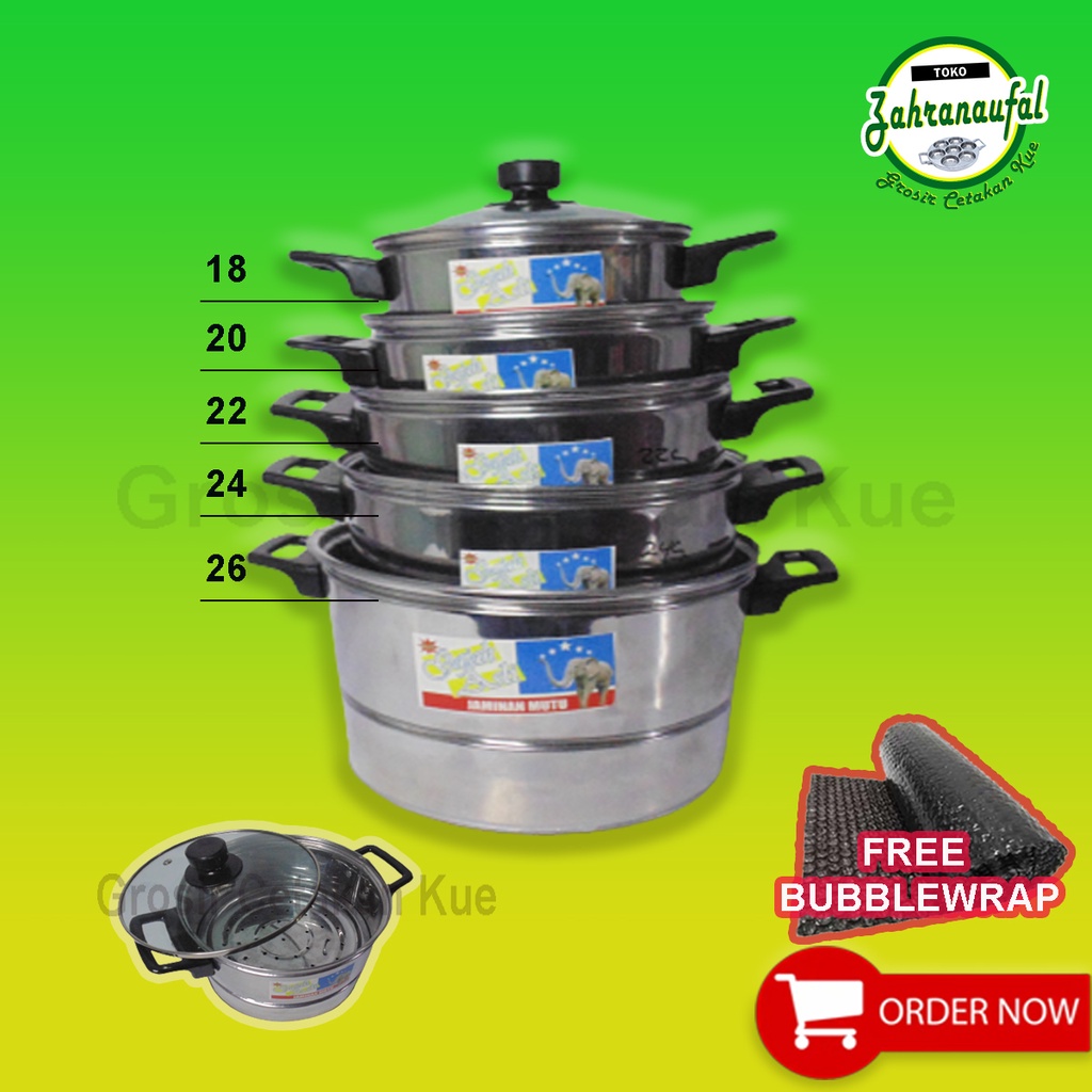 SATU SET 5 UKURAN - PANCI DANDANG NASI TUTUP KACA BAHAN STAINLESS