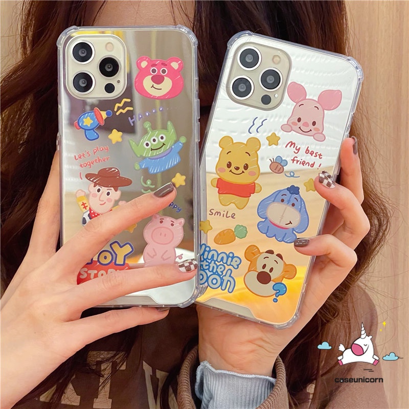 Case Cermin Make Up Shockproof Kompatibel Untuk iPhone 11 Pro MAX 7plus 78 Plus 8plus 12 13 Pro MAX XR X XS MAX SE Kartun Disney Manyo Winnie The Pooh Cover Case Cerita Mainan Lucu