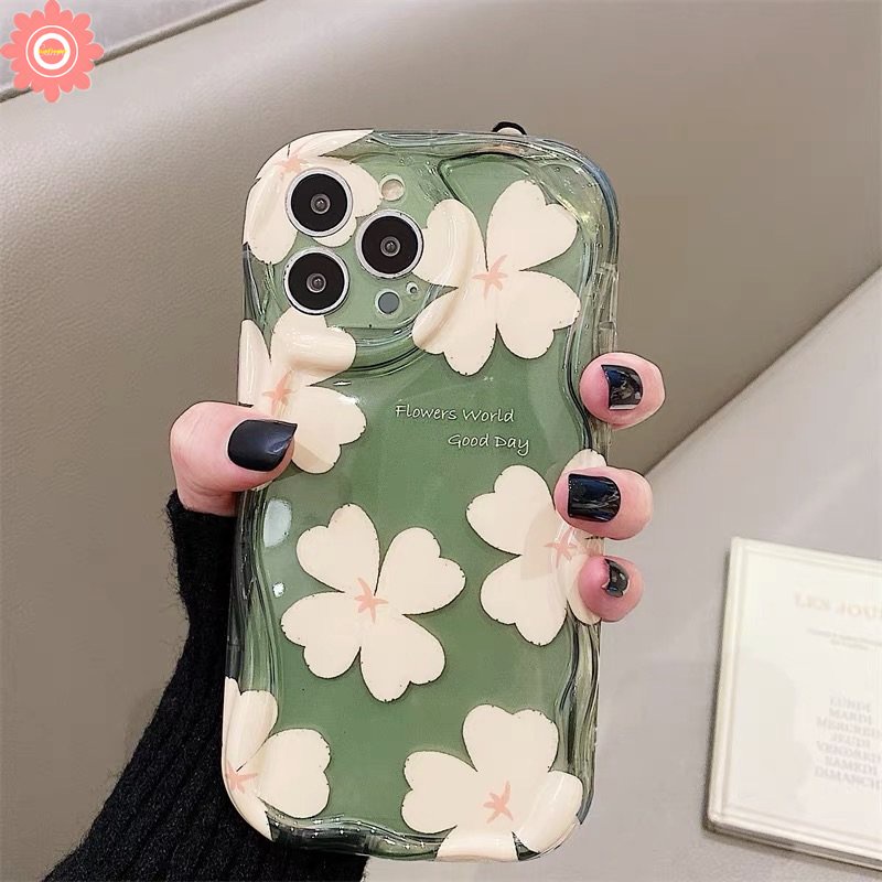 IPHONE Casing Bunga Segar Tepi Melengkung Bergelombang 3D Kompatibel Untuk Iphone11 Pro Max14 13 12 XR 6s 6 7 8 Plus 7plus X XS Max SE 2020 Tpu Lembut Shockproof Airbag Glossy Floral Cover