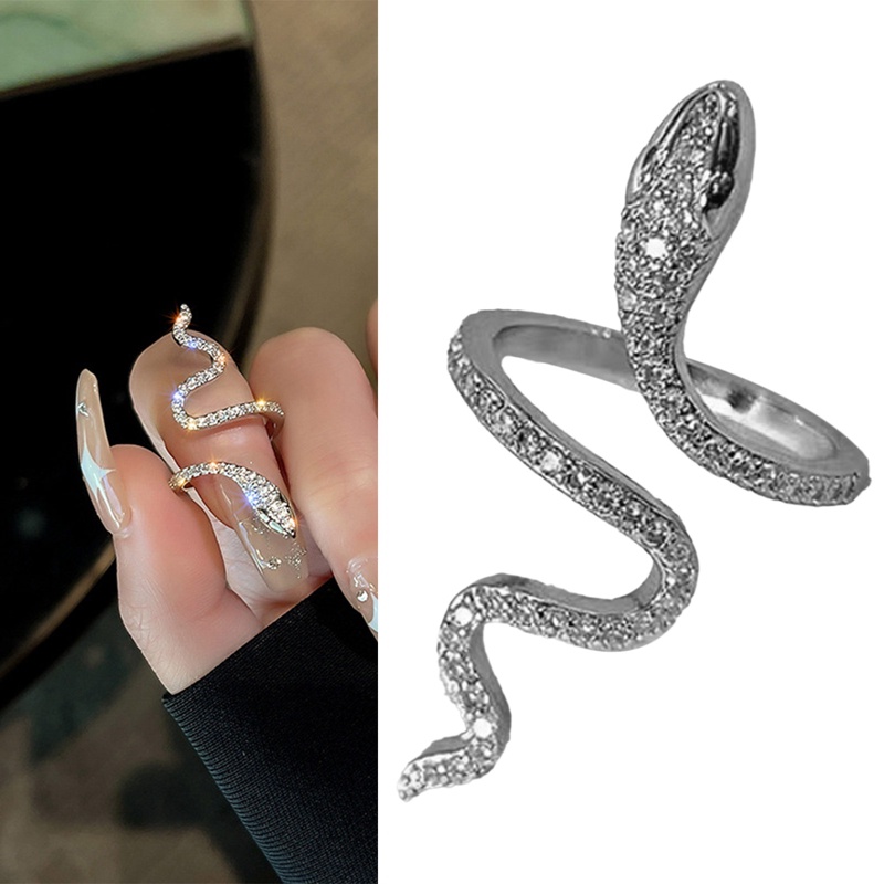 Punk Terbuka Ular Berbentuk Cincin Adjustable Hewan Rings Untuk Wanita Berlian Imitasi Zirkon Cincin Fashion Hiphop Gadis Pesta Perhiasan Hadiah