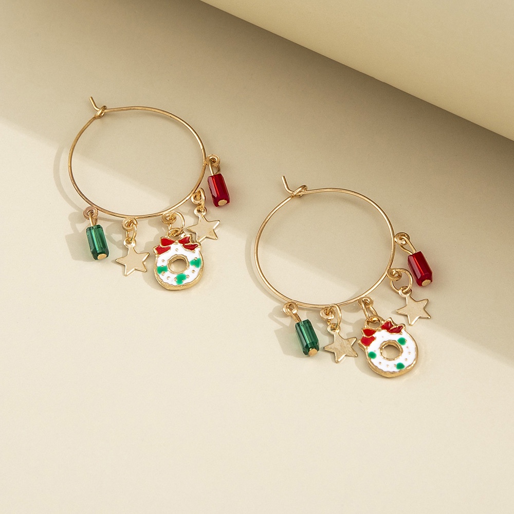 Crowd Kecil Desain Rasa Anting Natal Kepribadian Kreativitas Kartun Lingkaran Bintang Berujung Lima Liontin Mode Retro Anting Earrings