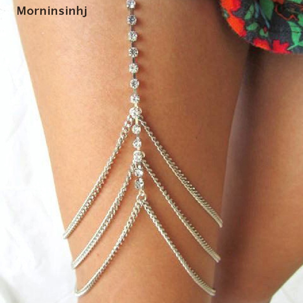 Mornin Sexy Wanita Kristal Paha Kaki Rantai Perhiasan Bikini Pantai Harness Rantai Tubuh Hadiah id