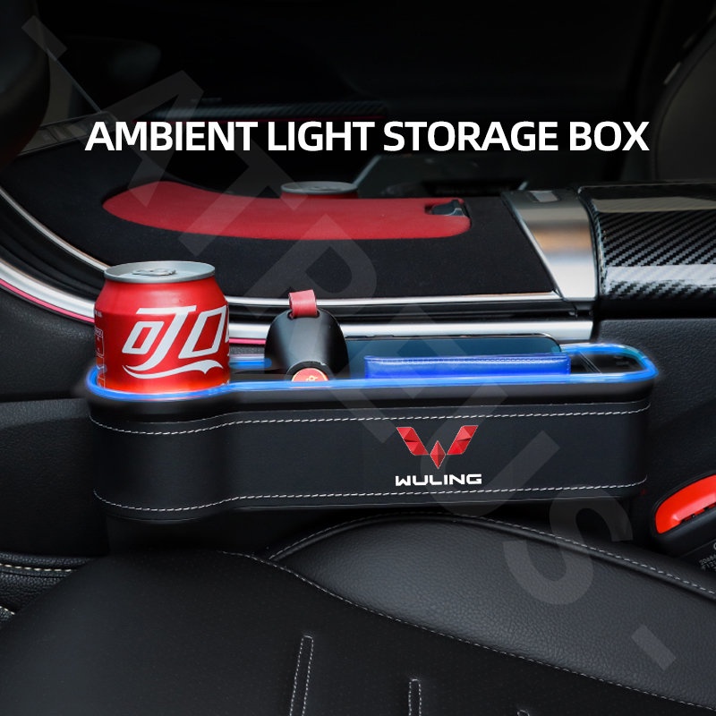 Wuling Kotak Penyimpanan Celah Jok Mobil LED Dengan port charging Seat Side Gap Slit Pocket Storage Untuk Confero Cortez Almaz Confero s