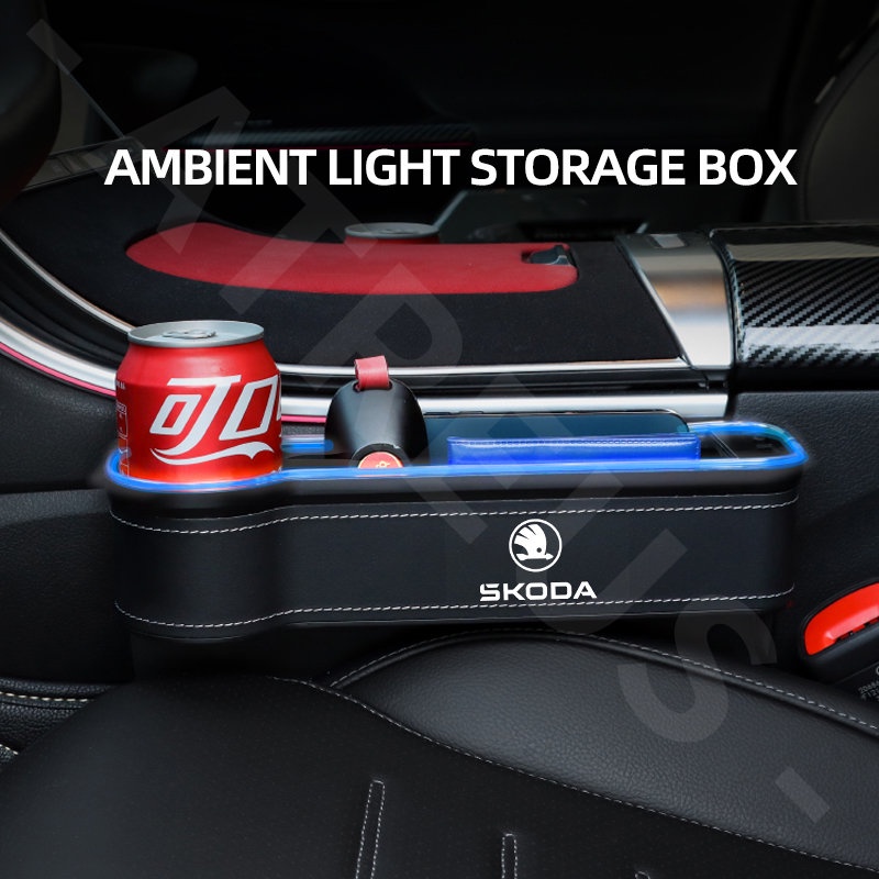 Skoda Kotak Penyimpanan Celah Jok Mobil LED Dengan port charging Seat Side Gap Slit Pocket Storage For Rapid Kodiaq Octavia 2 3 Fabia Karoq Superb