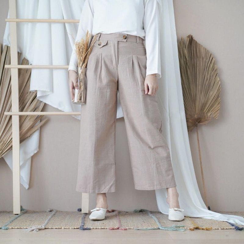 NEW OLIVIA PANTS // SEOUL Highwaist Kulot Celana Wanita Linen Premium Pants terbaru kekinian