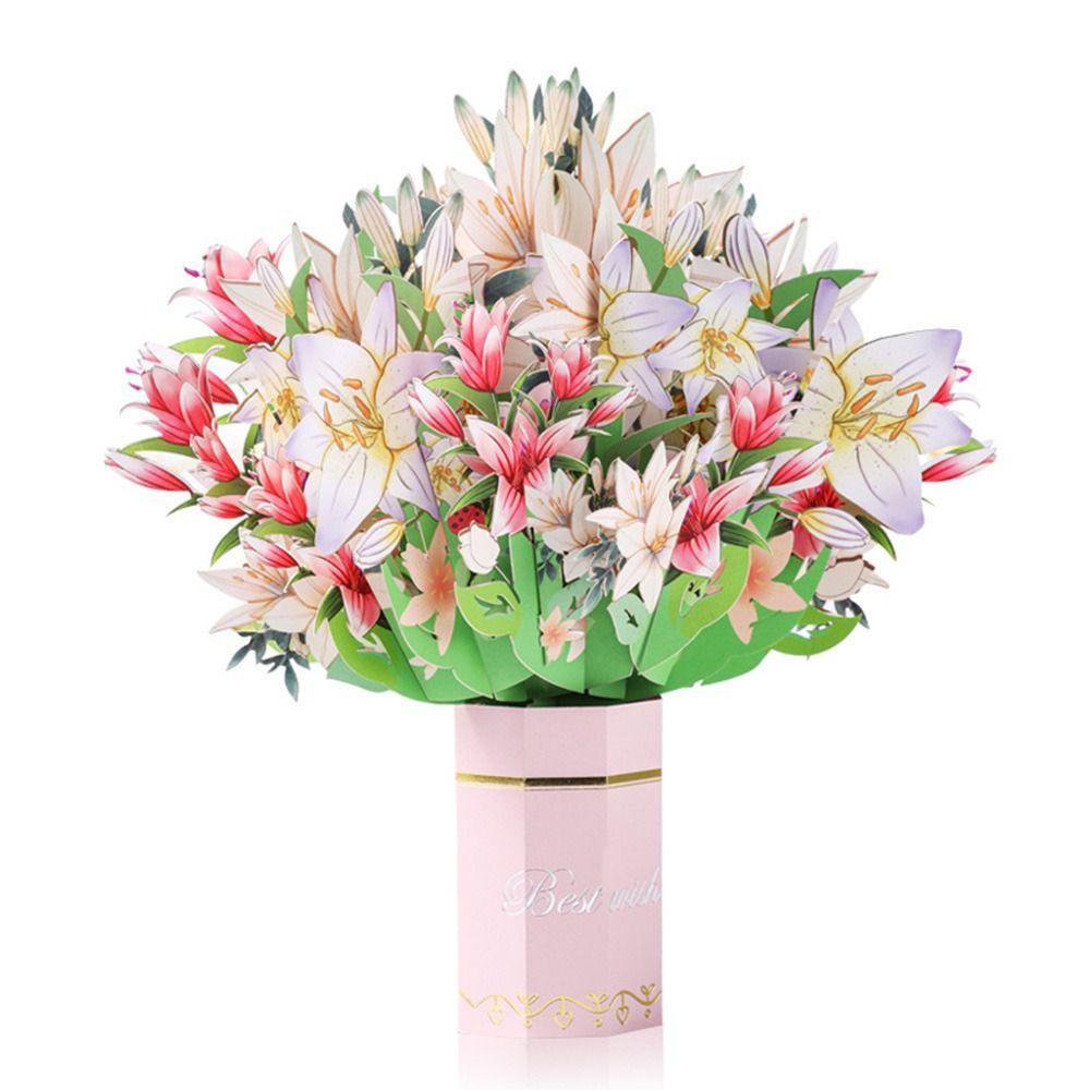 Buket Nanas 3D Pops-up Mother's Day Greeting Card Tropical Bloom Untuk Ulang Tahun Rose/Lily/Sunflower/Tulip