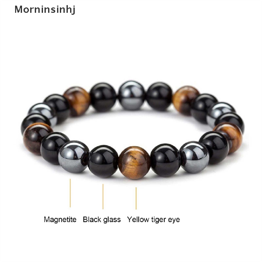 Mornin Fashion Gelang Batu Alam Tiger Eye Triple Protection Hematite Dan Black Obsidian Bracelet id