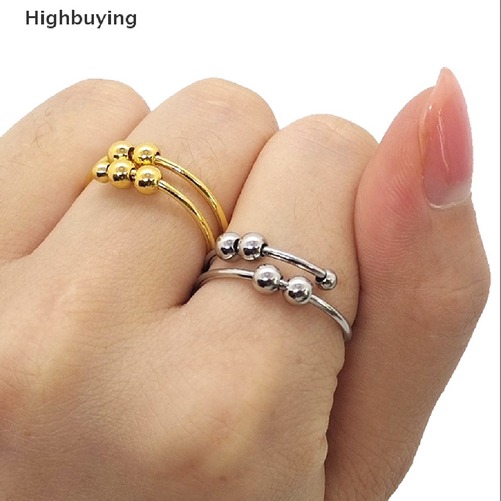 Hbid Stainless Steel Rotate Beads Anxiety Rings Adjustable Stress Relief Fidget Rings Untuk Wanita Pria Fashion Perhiasan Hadiah Glory