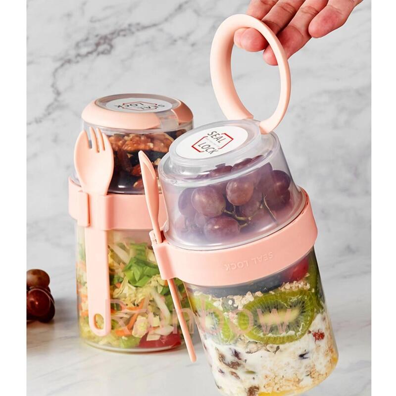 Breakfast Oatmeal Cereal Nut Yogurt Salad Cup Seal Container Set Dengan Garpu Saos Tutup Gelas Bento Tuppers Food Taper Bowl Lunch Box