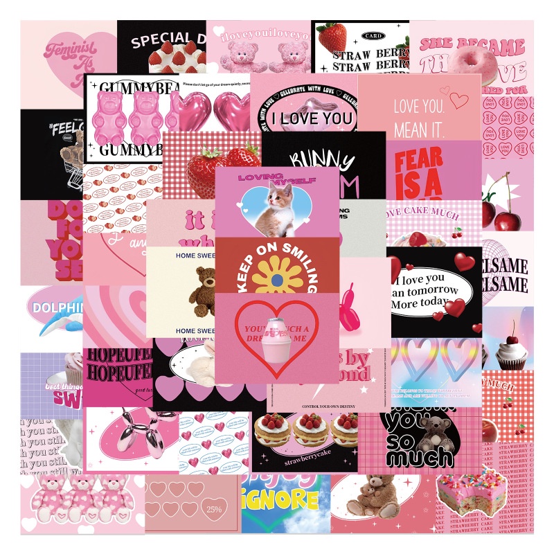 50pcs Stiker Kartun Lucu Gadis Pink Untuk Dekorasi Hadiah Gitar Notebook Rumah DIY Tahan Air Stiker